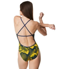 Speedo Women's Fusion Vibe Crossback One Piece Swimsuit -Speedo Store 6799981281448 navygold 3a